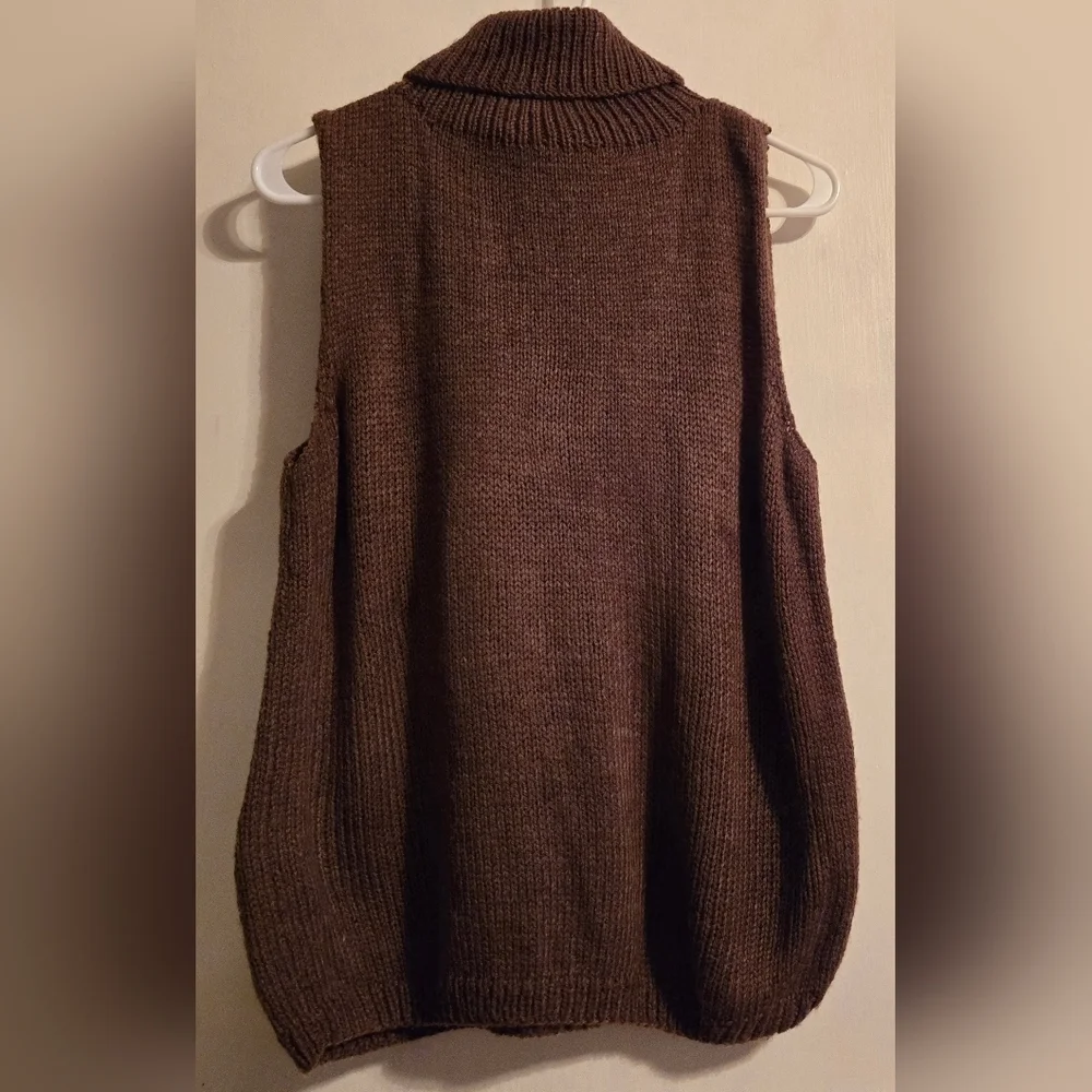 NWOT | Hand Knit Sleeveless Sweater Turtleneck Tank Top | Color: Chocolate Brown - Picture 7 of 12